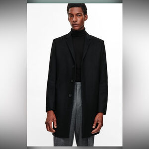 COS Men’s Wool Cashmere Black Overcoat Minimalist Tailored Coat EUR 46/US S
